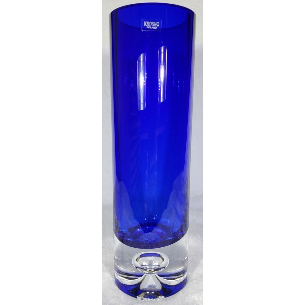 STUNNING Colbalt Blue ~ Beautiful Krosno Vase ~ Poland.  Hand Blown, Bubble!
